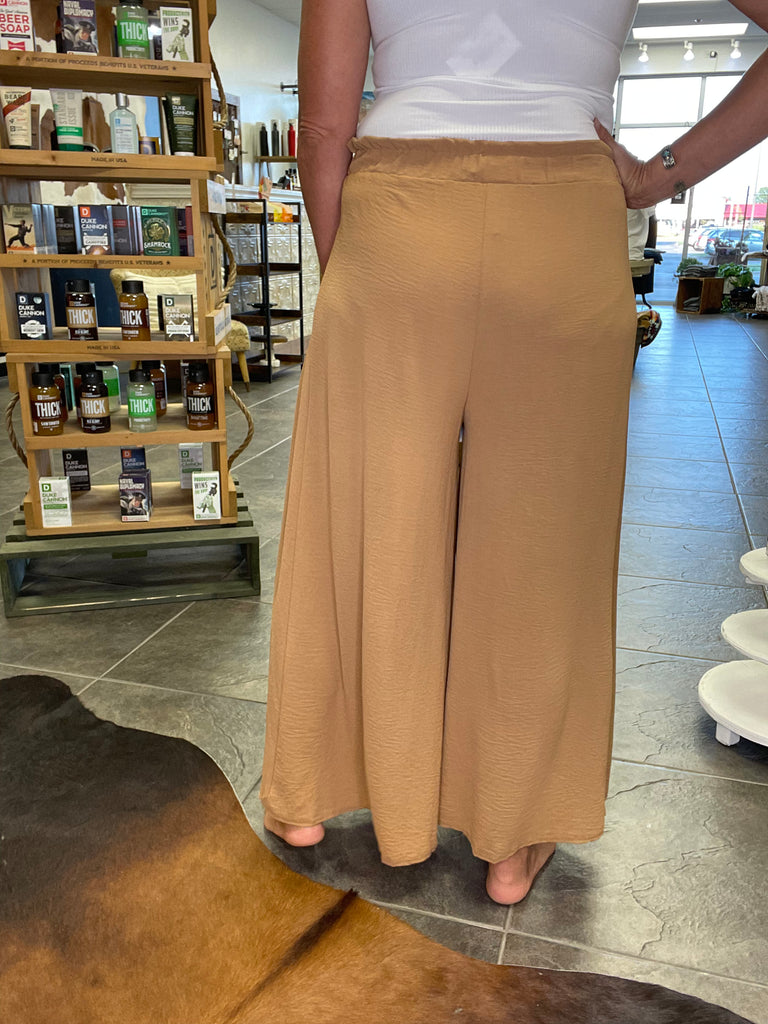 Saddle Wide Leg Slit Pants