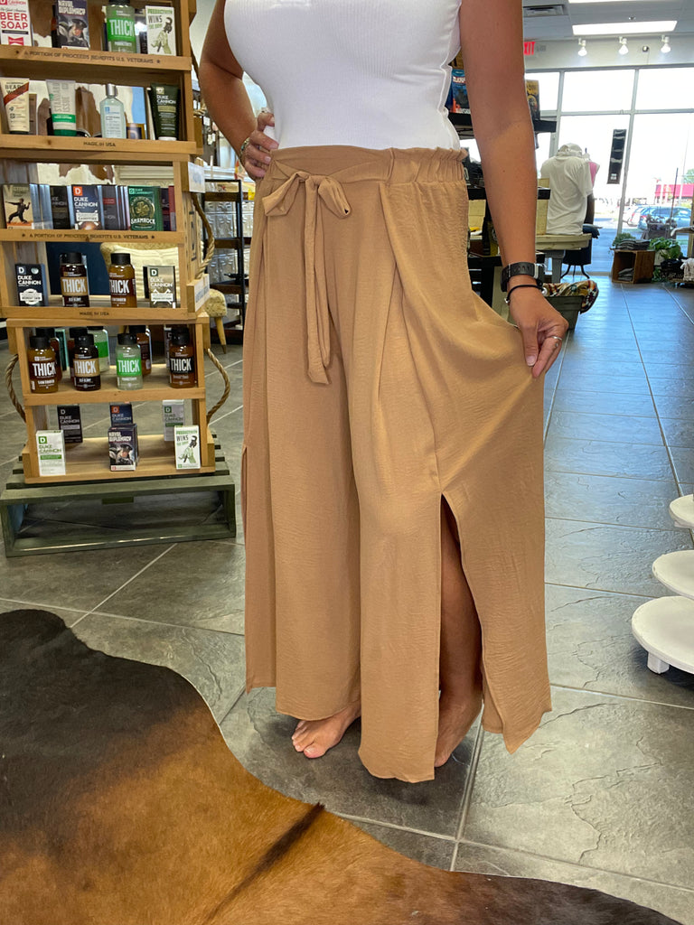 Saddle Wide Leg Slit Pants