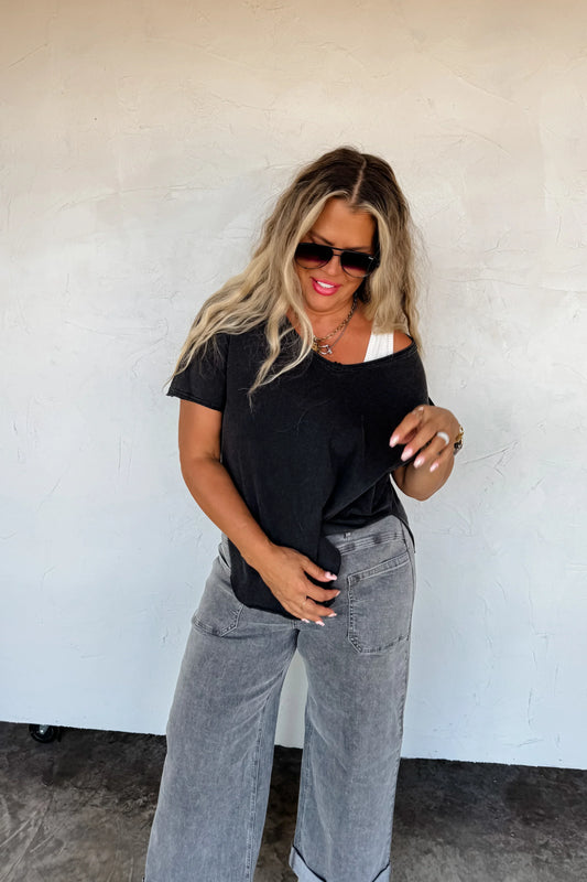 PREORDER: Joey V-Neck Washed Cotton Boyfriend Tee