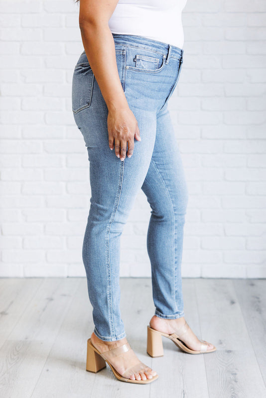 Justine High Rise Control Top Contrast Wash Skinny Jeans