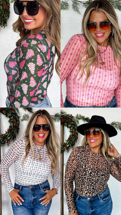 PREORDER: Christmas Printed Mesh Tops
