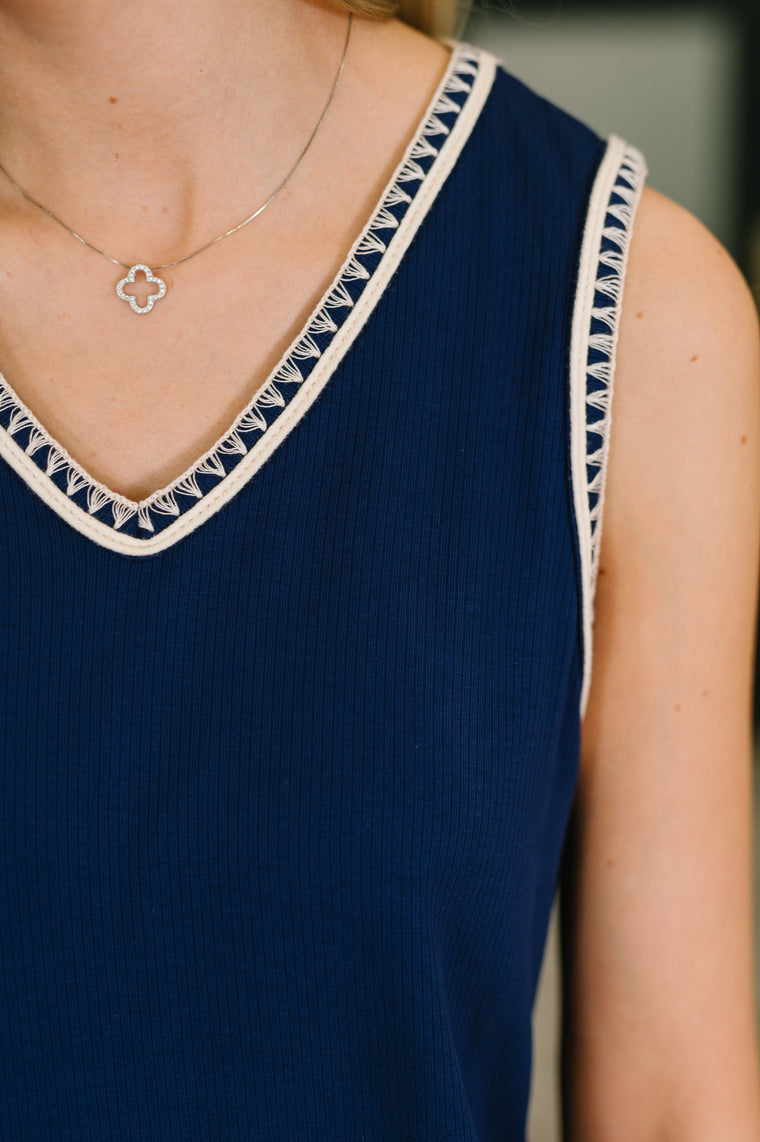 Airloom Trim Detail Mini Tank Dress in Navy