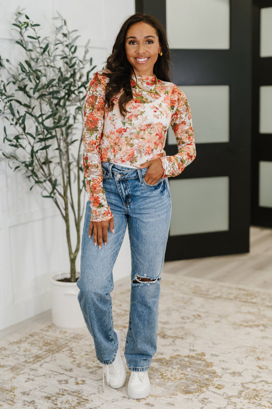 Barely Behaving Floral Print Layering Top in Coral