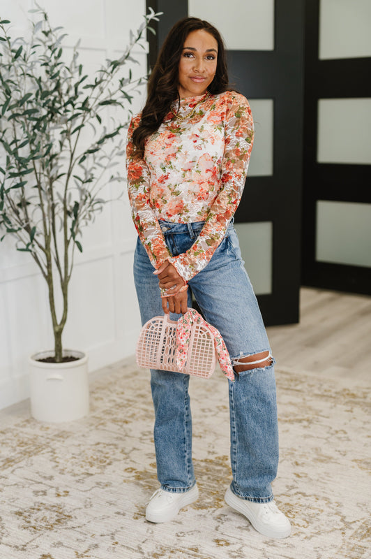 Barely Behaving Floral Print Layering Top in Coral