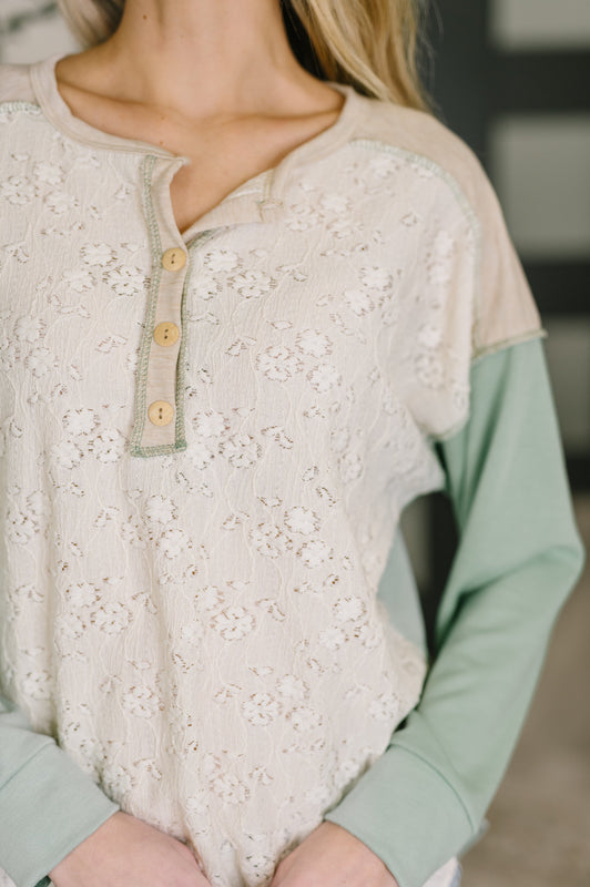 Because I Can Drop Shoulder Henley Top
