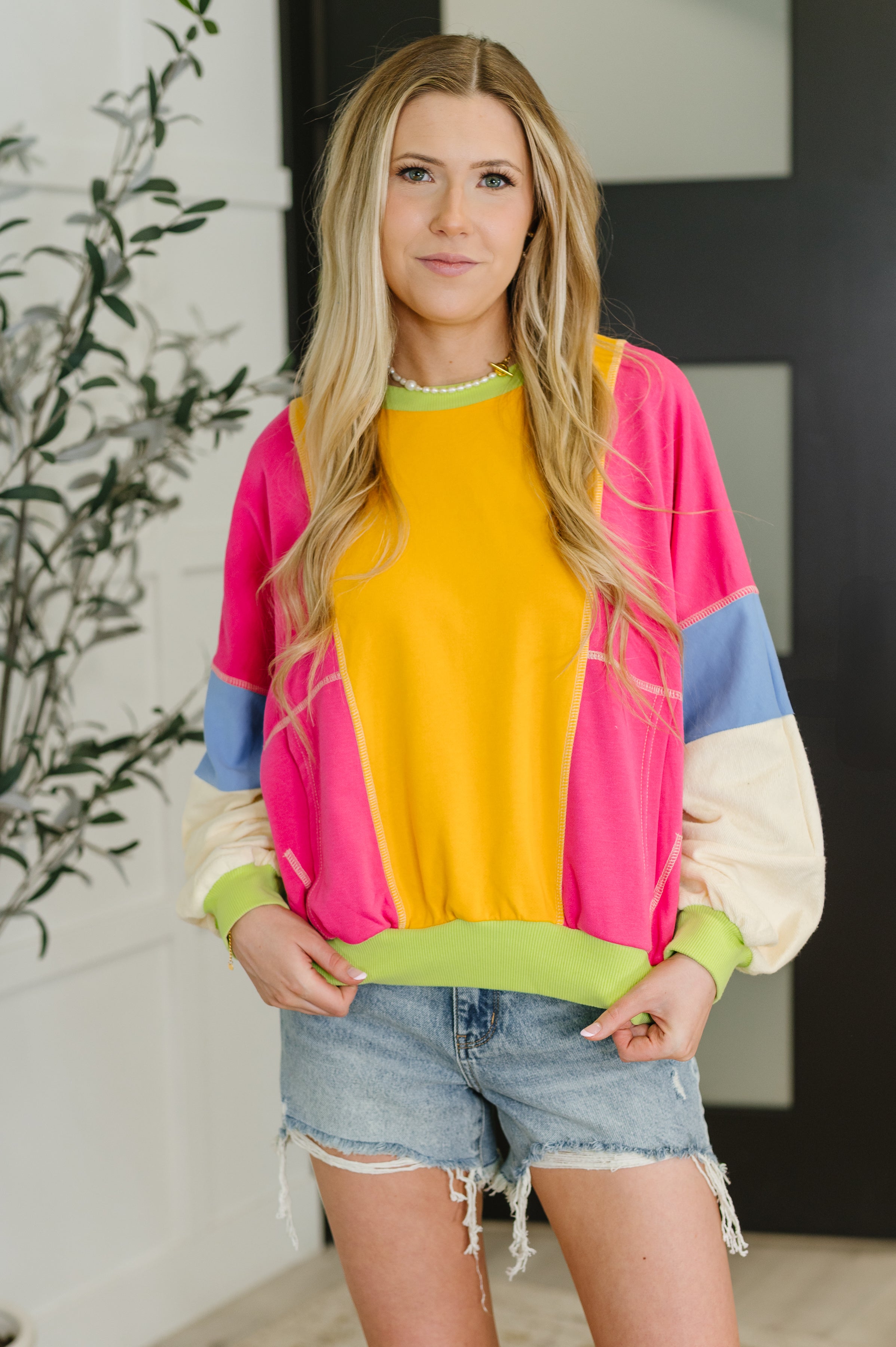Blockbuster Color Block Pullover in Bright