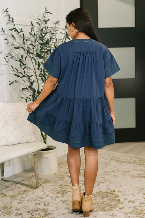 Boot Scootin' Boogie Tiered Dress in Navy
