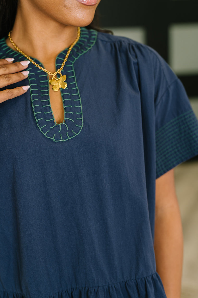 Boot Scootin' Boogie Tiered Dress in Navy