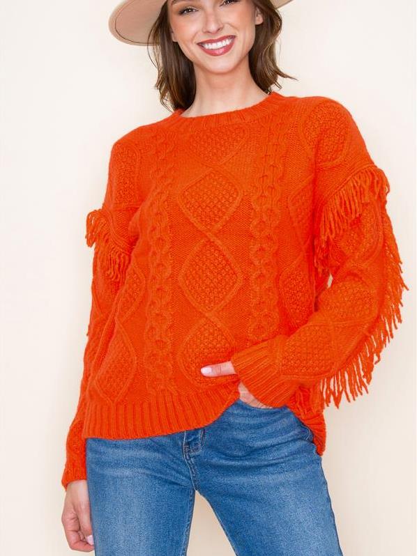 Cable Knitted Sweater with Tassel Detail