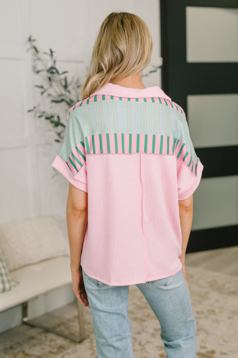 Can't Control It Collared Color Block Top