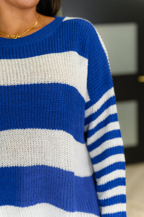 Casual Chaos Drop Shoulder Sweater in Royal Blue