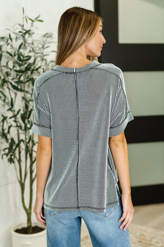 Catch Me Loungin’ Cable Ribbed Knit Top in Black and White