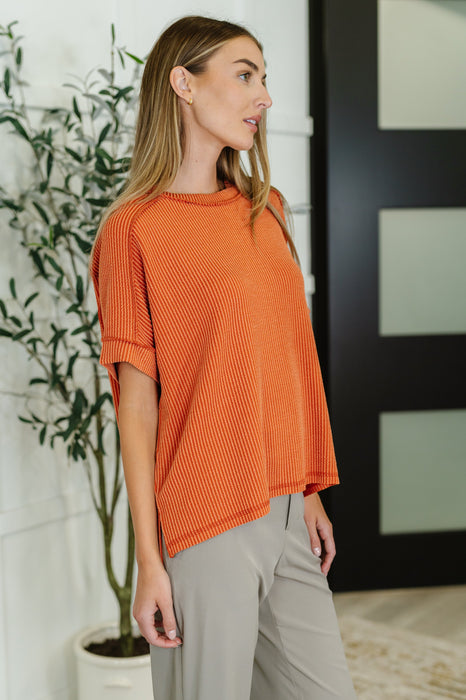 Catch Me Loungin’ Cable Ribbed Knit Top in Burnt Orange