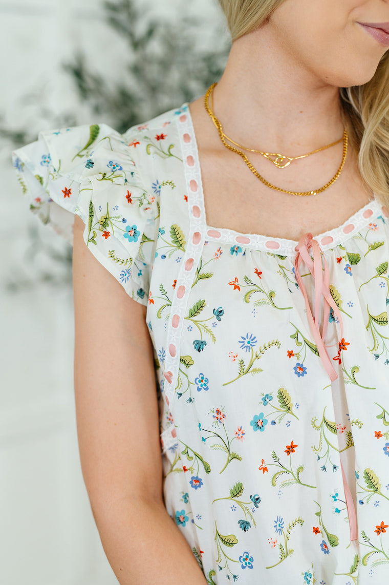 Cottagecore Cutie Ribbon Square Neck Blouse in White