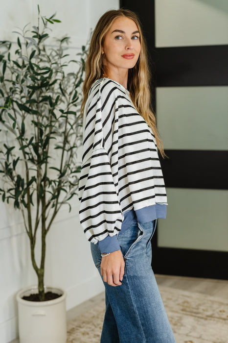 Cute in Comfort Crew Neck Pullover in White, Black and Denim