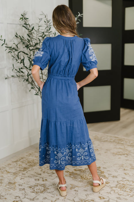 Delicate Devotion Puff Sleeve Dress in Blue