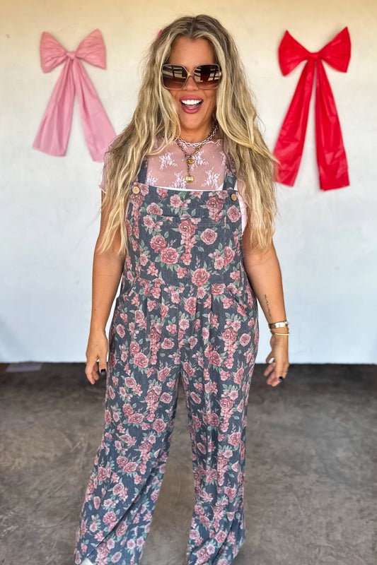 PREORDER: Cassidy Floral Denim Overalls