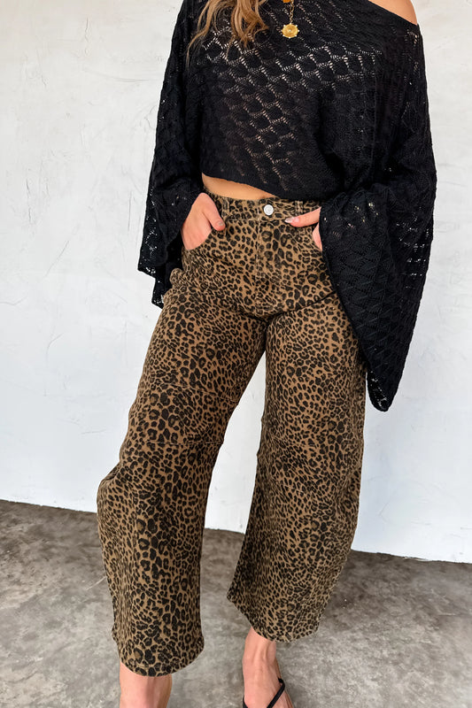 PREORDER: Bex Cheetah Barrel Jeans (Stretchy)