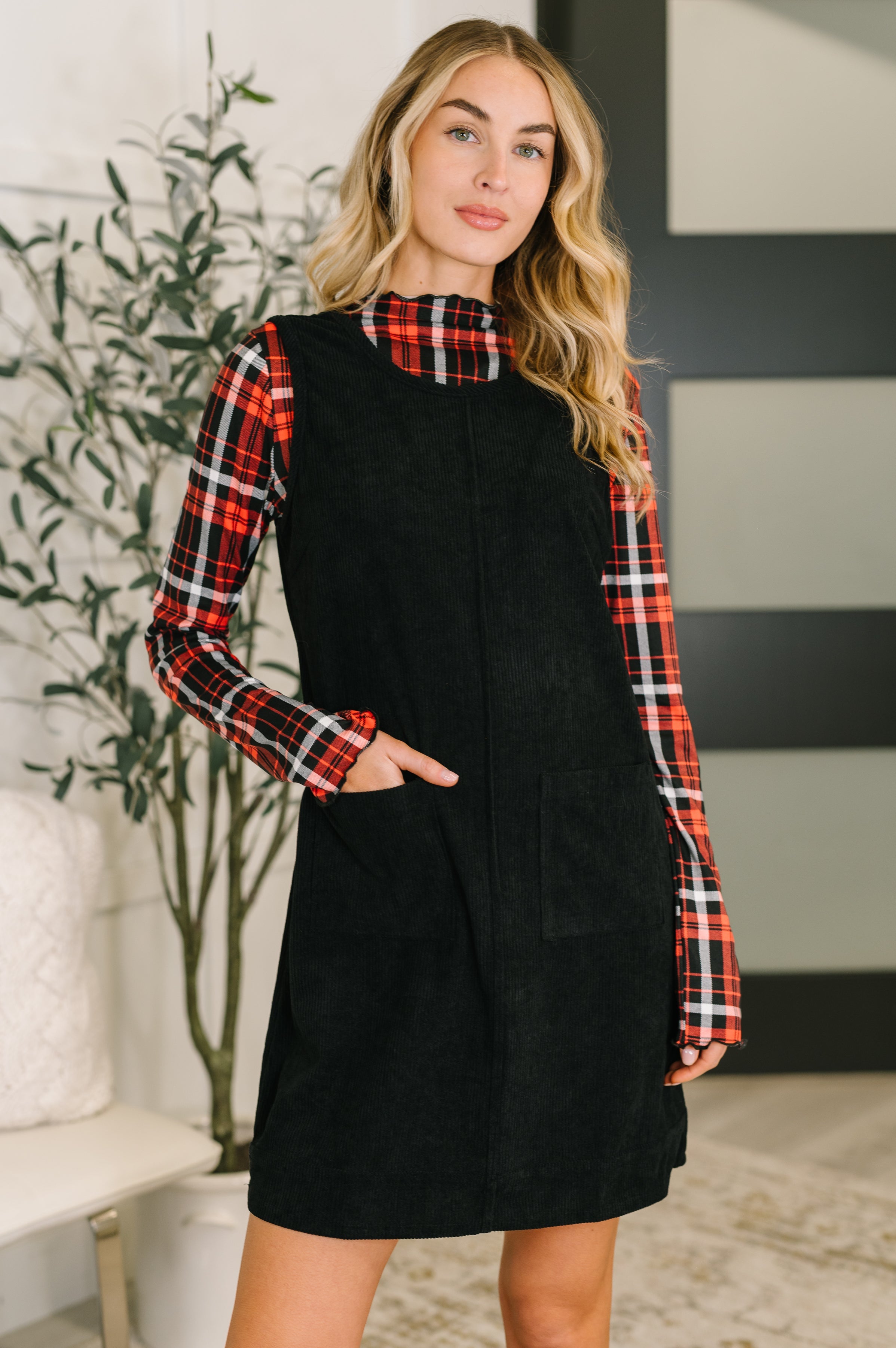 Feeling That Way Corduroy Dress in Black