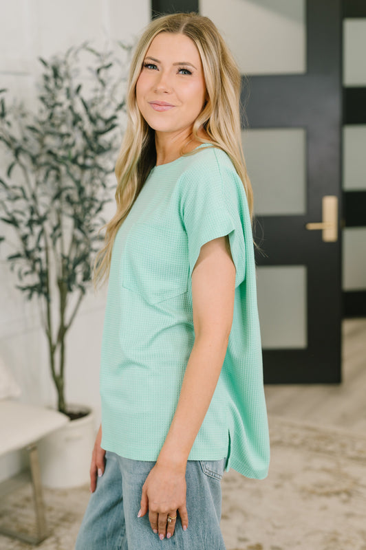 Foundation First Waffle Knit Relaxed Tee in Mint