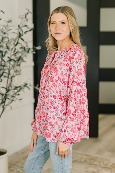 Garden Kiss V-Neck Puff Sleeve Blouse