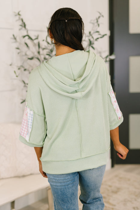 Get My Fixin' Cable Ribbed Knit Hooded Top