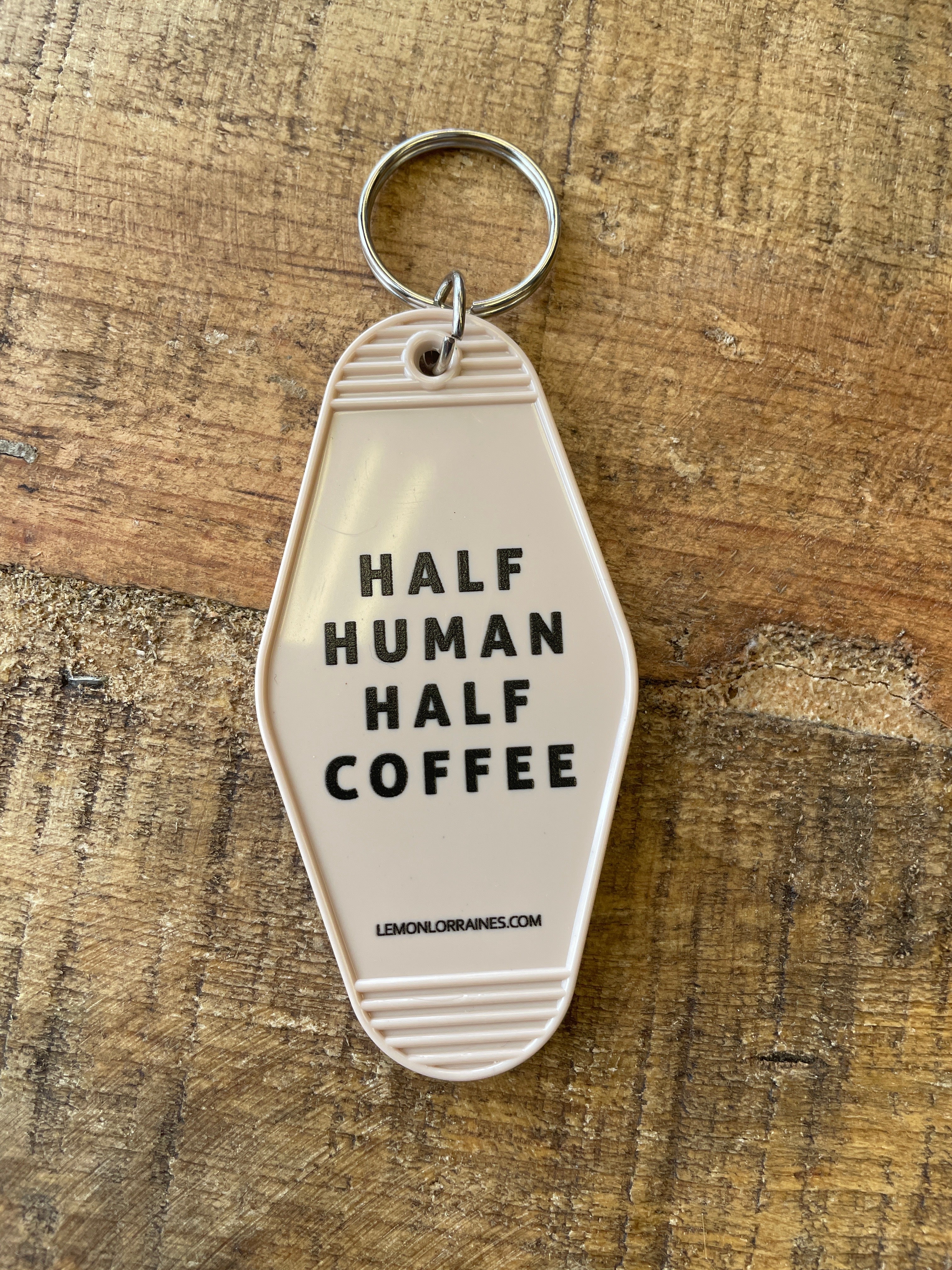 Half Human Half Coffee Vintage Style Motel Keychain