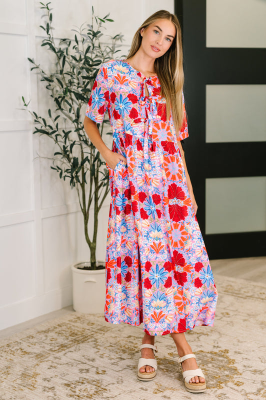 PREORDER: Half Sleeve Poplin Woven Dress in Pink and Blue Floral Whiskey Creek Boutique PREORDER: Half Sleeve Poplin Woven Dress in Pink and Blue Floral Whiskey Creek Boutique