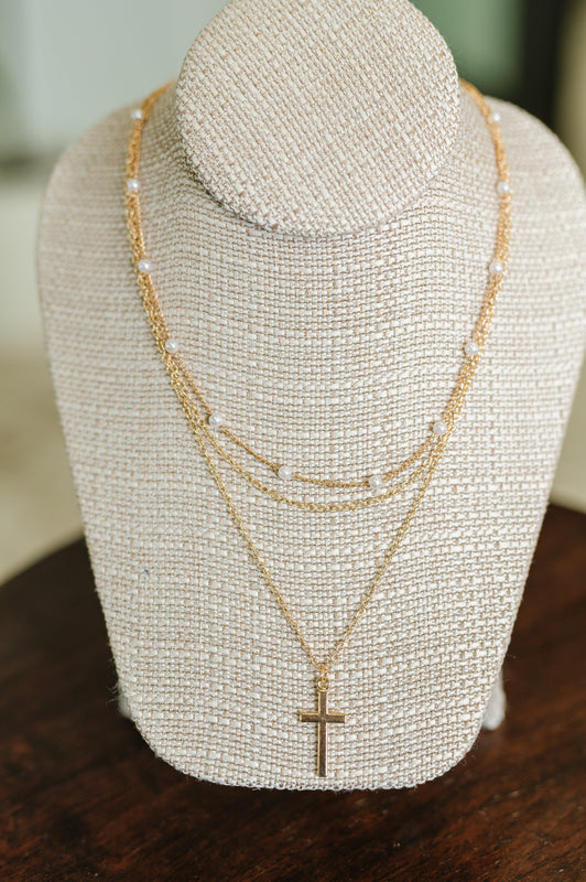 Halo Hues Cross Pendant Layered Necklace Set in Gold