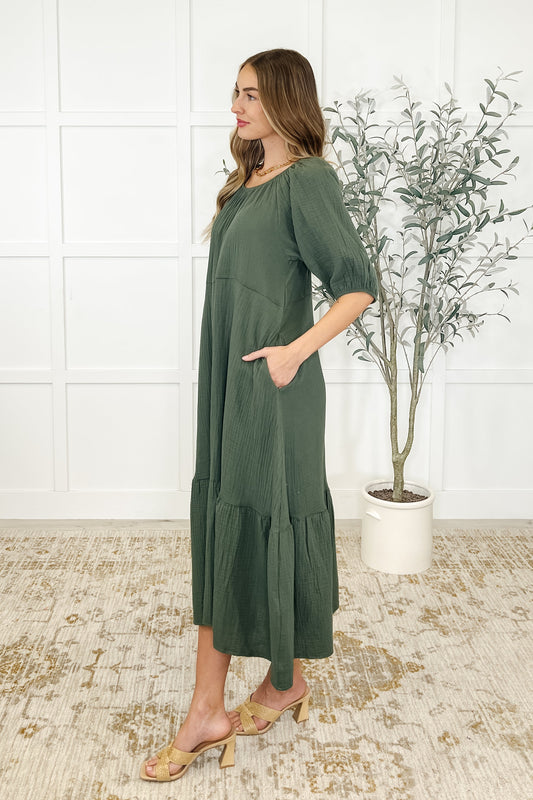 Hazel Dress in Dusty Pine