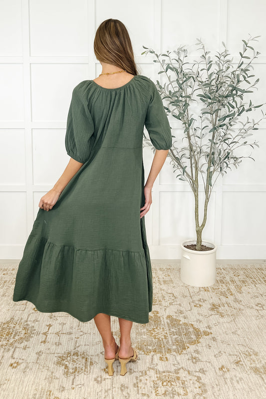Hazel Dress in Dusty Pine