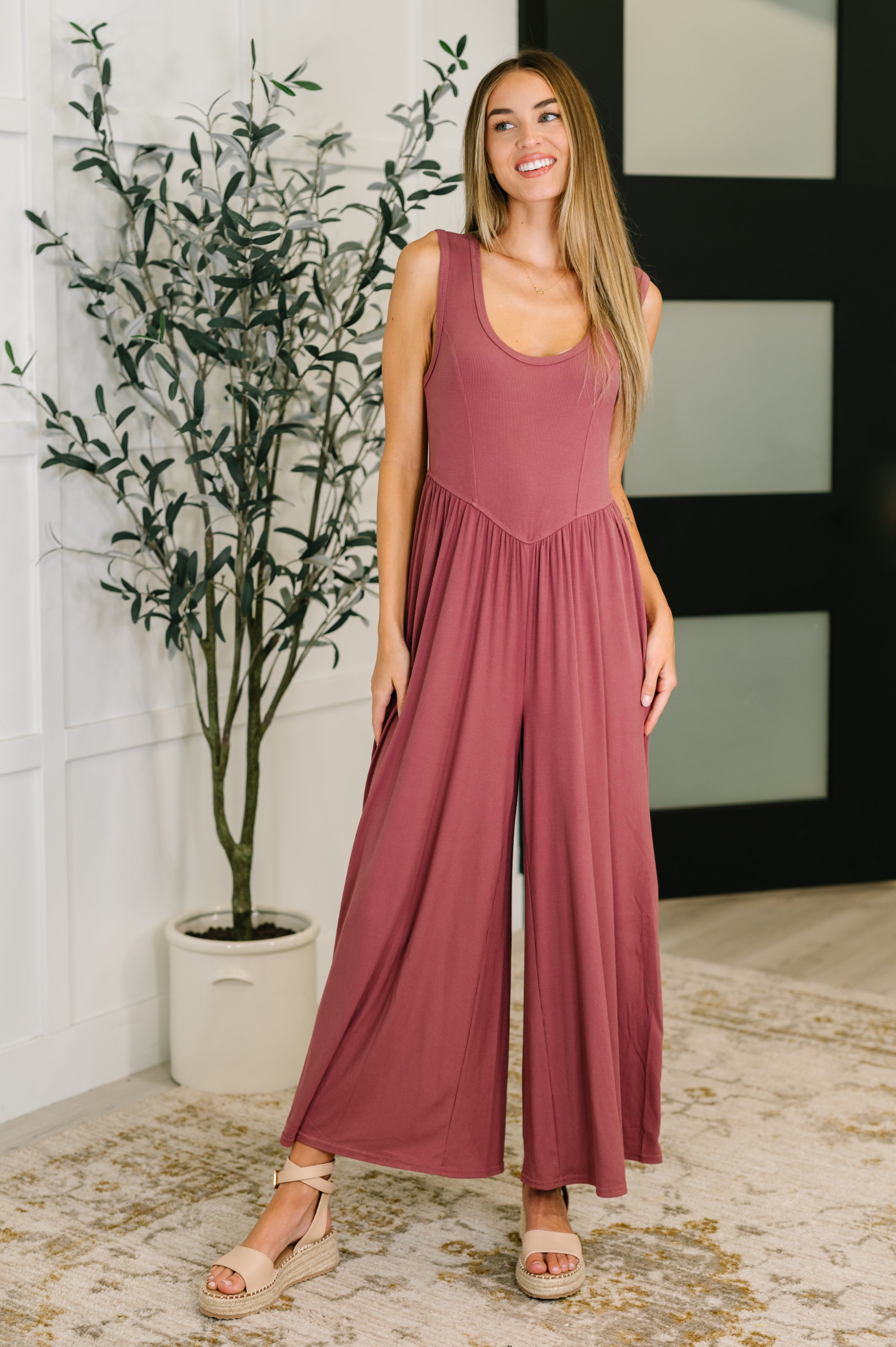 Head to Toe Whoa Gathered Wide Leg Jumpsuit in Mauve