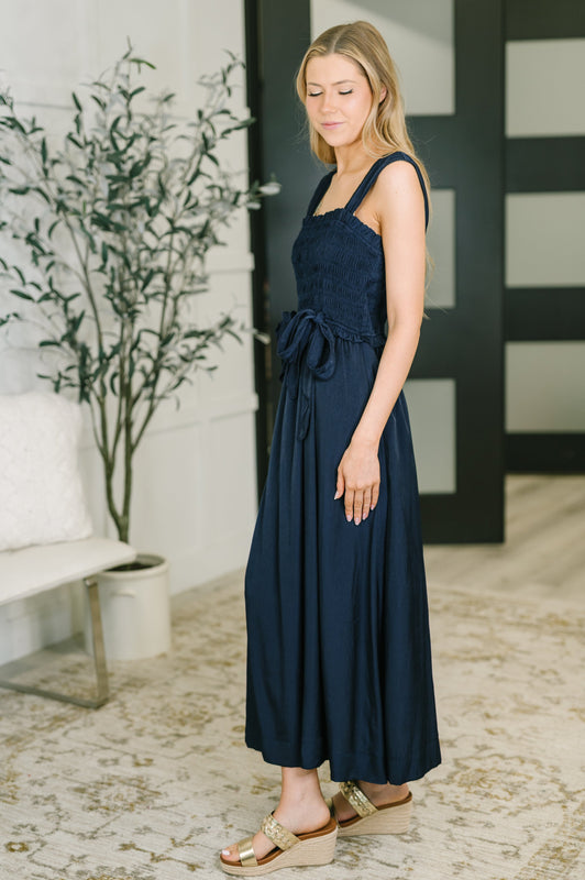 Hold Me Down Midi Dress in Navy