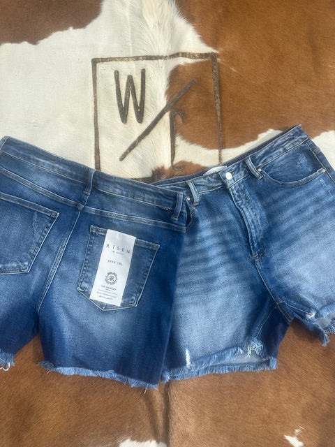 Risen High Rise Denim Shorts
