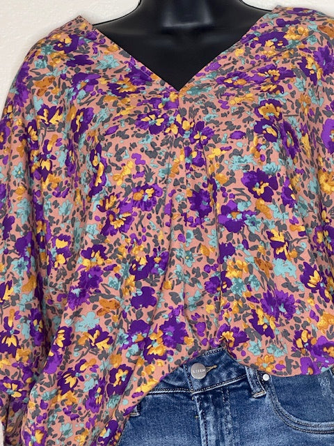 Purple Flora V Neck