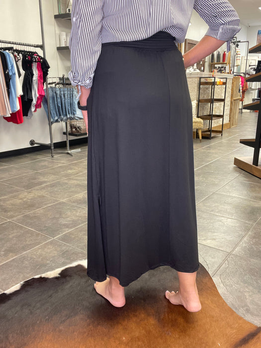 Black Maxi Skirt with Smocked Waist & Front Pockets