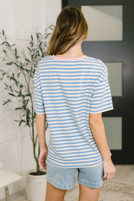 I Think I'm in Love Round Neck Loose Tee in Blue and Pink