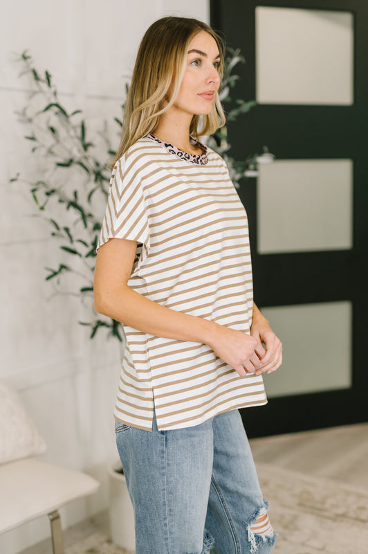 I Think I'm in Love Round Neck Loose Tee in Khaki Leopard