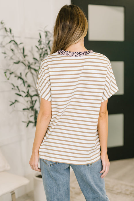 I Think I'm in Love Round Neck Loose Tee in Khaki Leopard