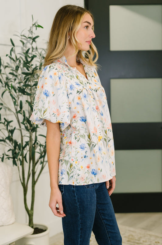 In All This Time Notch Neck Floral Blouse