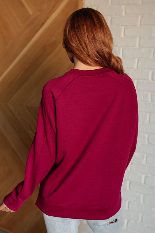 It's The Little Things Relaxed Scuba Pullover in Cabernet