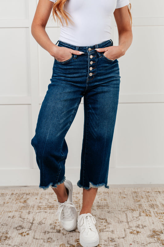 Janice High Rise Button Fly Wide Leg Crop Jeans