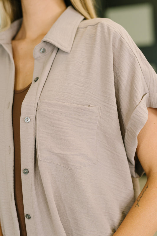 Keep Up Collared Button Down in Ash Mocha