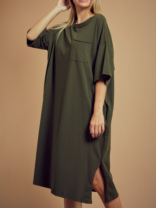 Oversized T-Shirt Dress in Olive