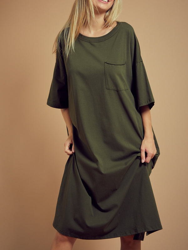 Oversized T-Shirt Dress in Olive