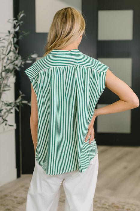 Like a Song Sleeveless V-Neck Blouse in Green