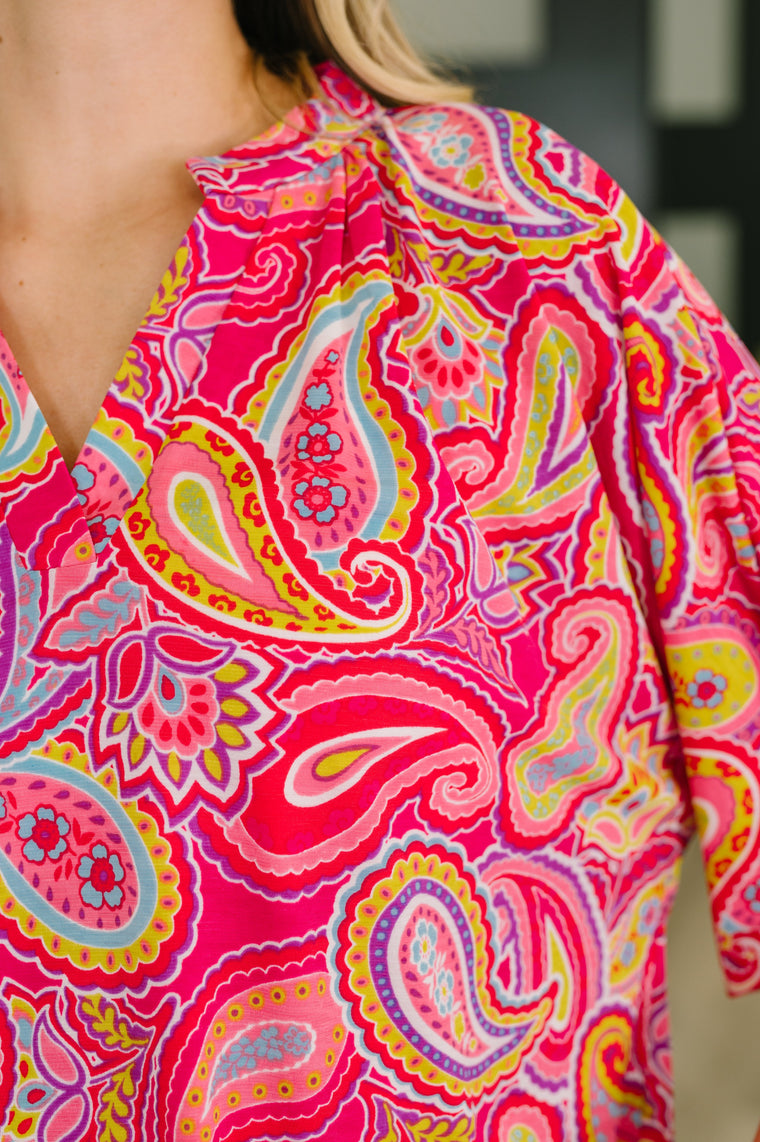 Lizzy Breeze Top in Hot Pink Paisley