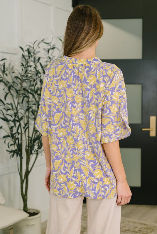 Lizzy Breeze Top in Purple and Yellow Floral