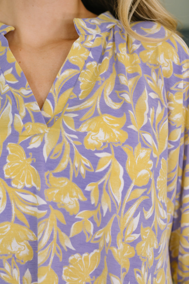 Lizzy Breeze Top in Purple and Yellow Floral