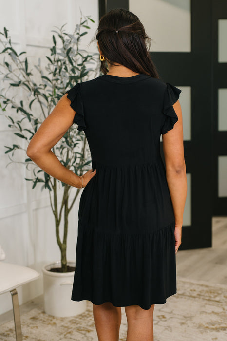 Lizzy Forever Flutter Sleeve Dress in Black
